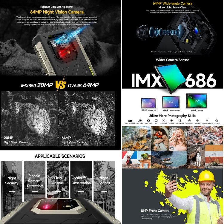 [HK Warehouse] Ulefone Armor 22, 8GB+256GB, IP68/IP69K Rugged Phone, 6.58 inch Android 15 MediaTek Helio G96 Octa Core, Network: 4G, NFC, OTG(All Black)