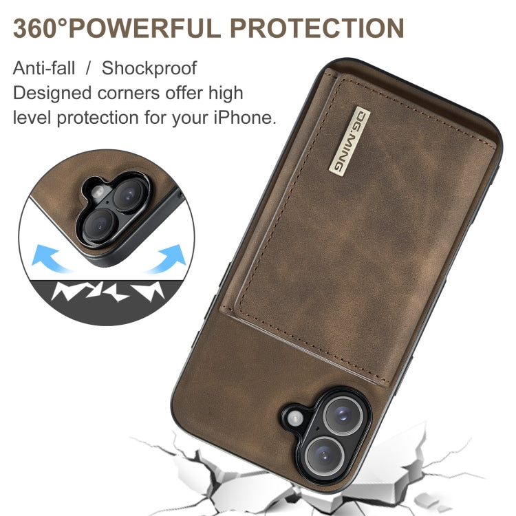 For iPhone 16 DG.MING M1 Series 3-Fold Multi Card Wallet Leather Phone Case(Coffee)