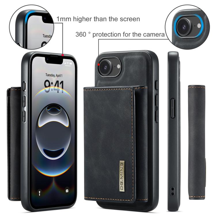 For iPhone 17e / 16e DG.MING M1 Series 3-Fold Multi Card Wallet Leather Phone Case(Black)
