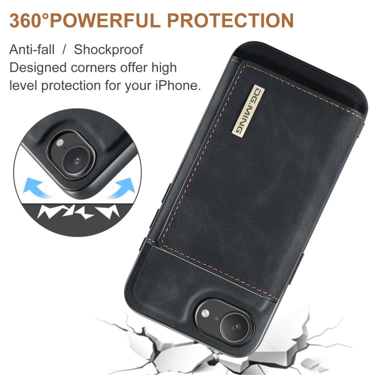 For iPhone 17e / 16e DG.MING M1 Series 3-Fold Multi Card Wallet Leather Phone Case(Black)