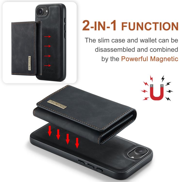 For iPhone 17e / 16e DG.MING M1 Series 3-Fold Multi Card Wallet Leather Phone Case(Black)