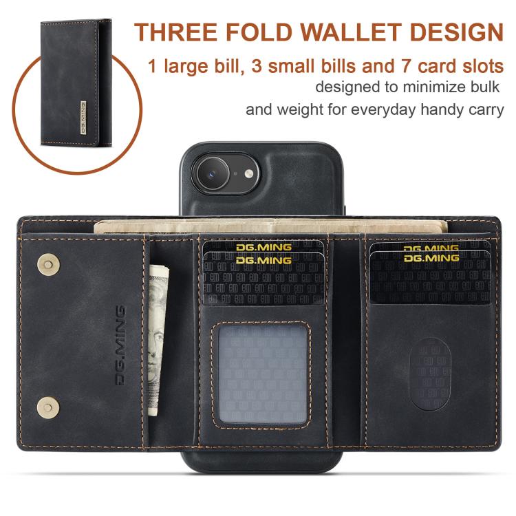 For iPhone 17e / 16e DG.MING M1 Series 3-Fold Multi Card Wallet Leather Phone Case(Black)