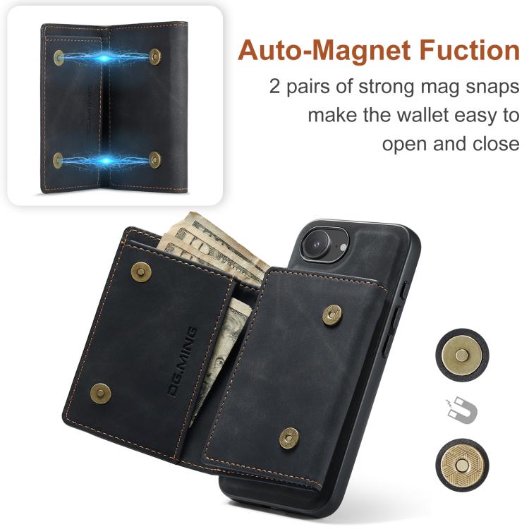 For iPhone 17e / 16e DG.MING M1 Series 3-Fold Multi Card Wallet Leather Phone Case(Black)