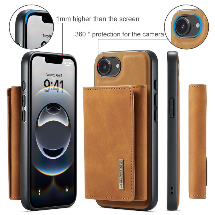 For iPhone 17e / 16e DG.MING M1 Series 3-Fold Multi Card Wallet Leather Phone Case(Brown)