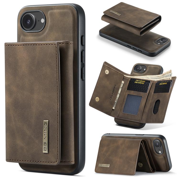 For iPhone 17e / 16e DG.MING M1 Series 3-Fold Multi Card Wallet Leather Phone Case(Coffee)