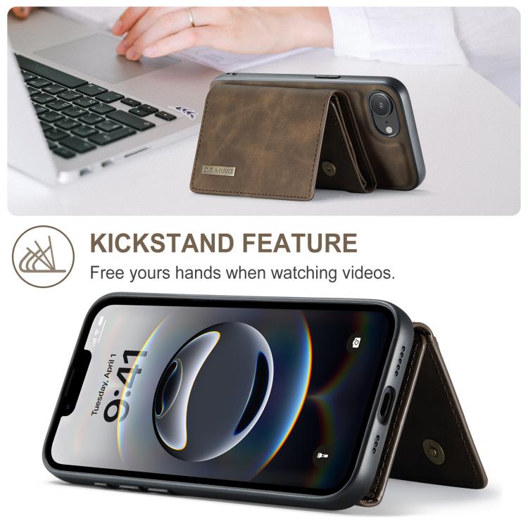 For iPhone 17e / 16e DG.MING M1 Series 3-Fold Multi Card Wallet Leather Phone Case(Coffee)