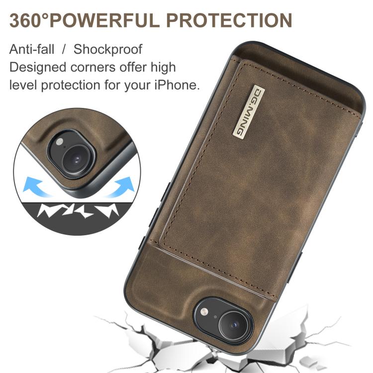For iPhone 17e / 16e DG.MING M1 Series 3-Fold Multi Card Wallet Leather Phone Case(Coffee)