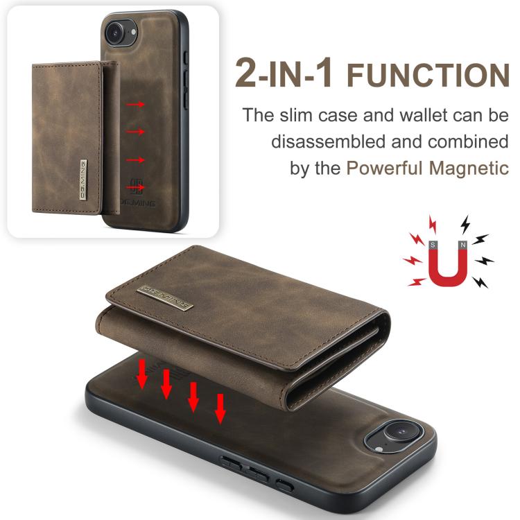 For iPhone 17e / 16e DG.MING M1 Series 3-Fold Multi Card Wallet Leather Phone Case(Coffee)