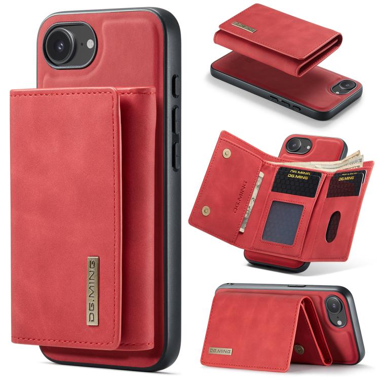 For iPhone 17e / 16e DG.MING M1 Series 3-Fold Multi Card Wallet Leather Phone Case(Red)