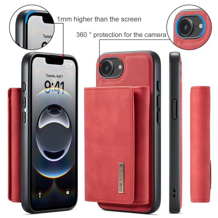 For iPhone 17e / 16e DG.MING M1 Series 3-Fold Multi Card Wallet Leather Phone Case(Red)