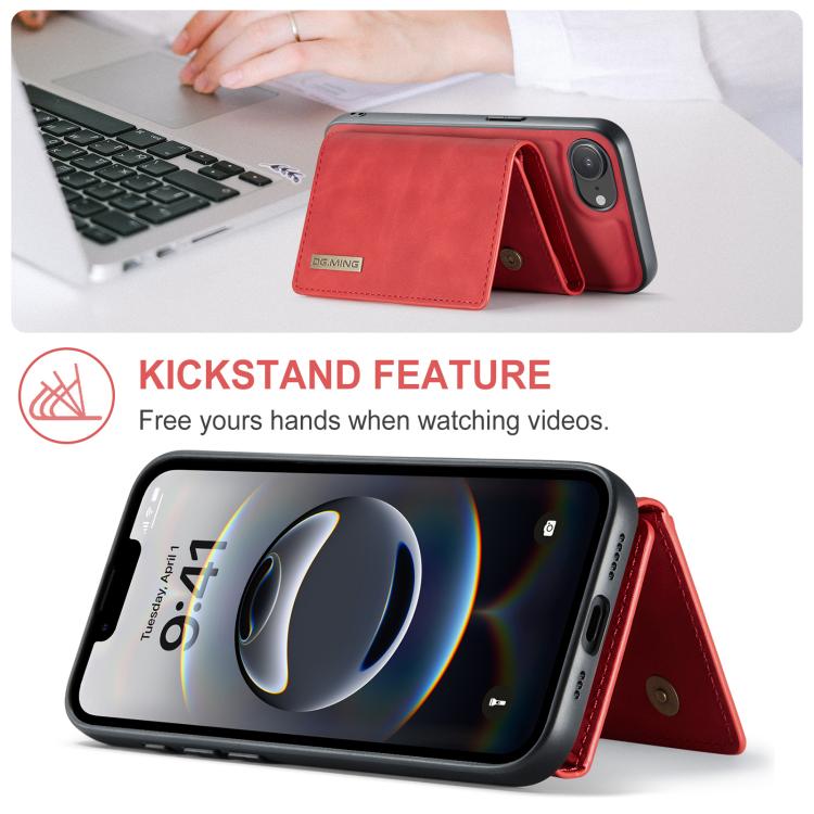 For iPhone 17e / 16e DG.MING M1 Series 3-Fold Multi Card Wallet Leather Phone Case(Red)