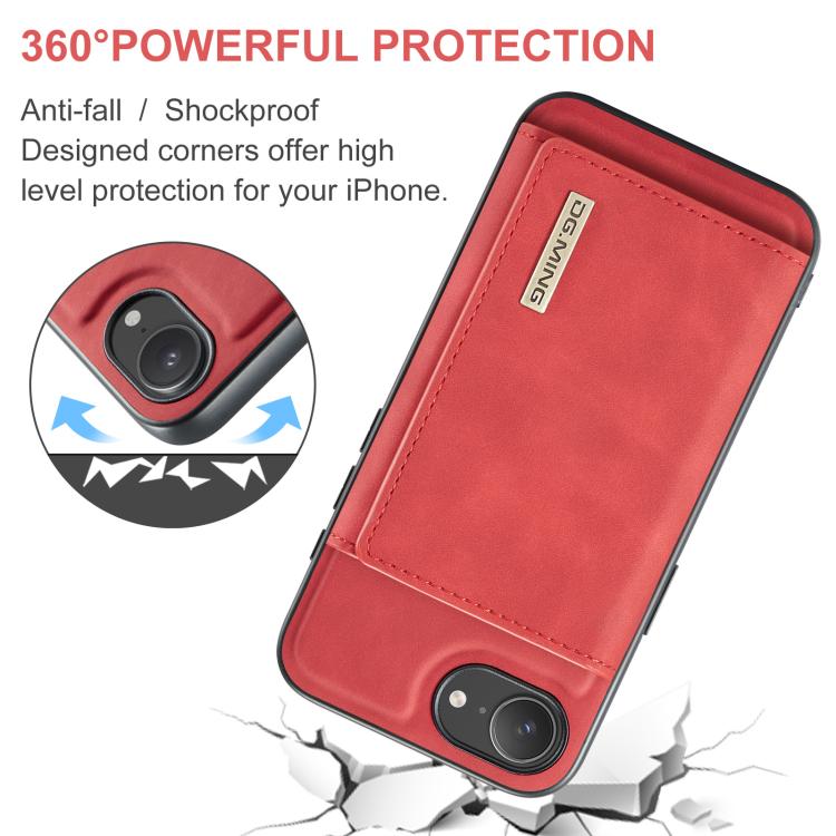 For iPhone 17e / 16e DG.MING M1 Series 3-Fold Multi Card Wallet Leather Phone Case(Red)