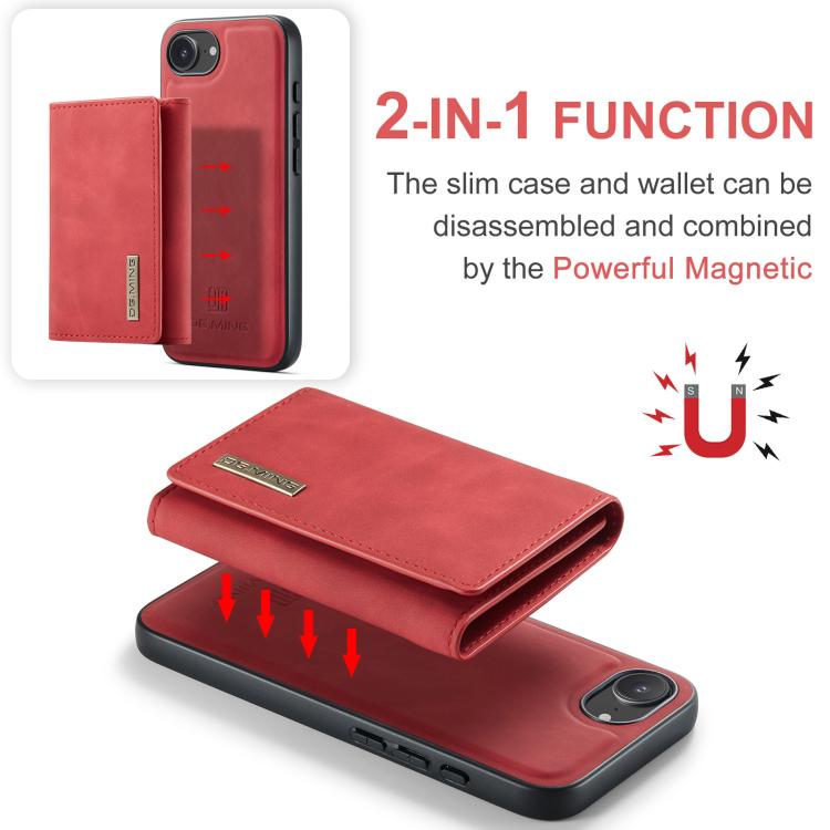 For iPhone 17e / 16e DG.MING M1 Series 3-Fold Multi Card Wallet Leather Phone Case(Red)