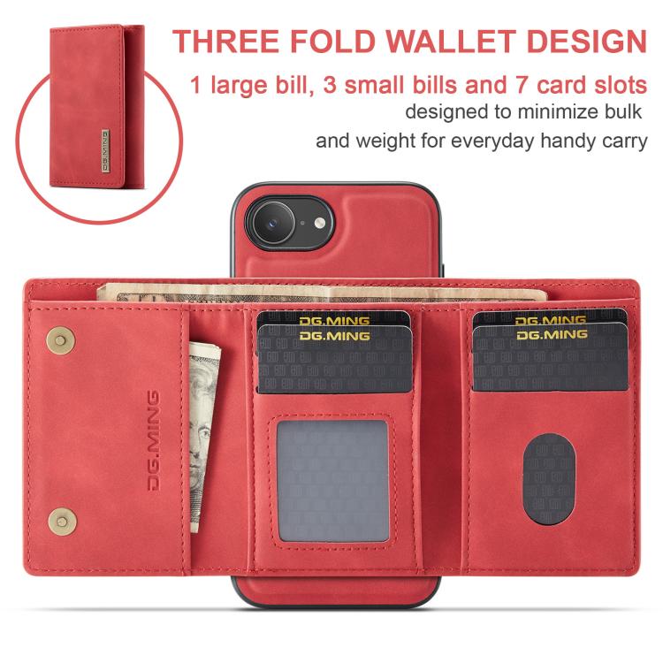 For iPhone 17e / 16e DG.MING M1 Series 3-Fold Multi Card Wallet Leather Phone Case(Red)