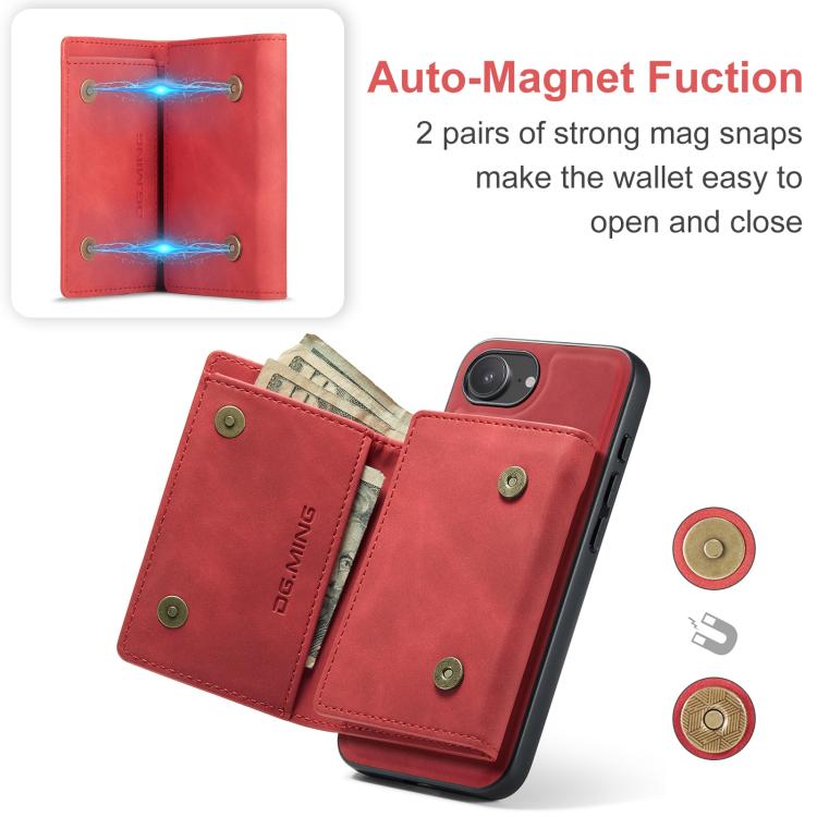 For iPhone 17e / 16e DG.MING M1 Series 3-Fold Multi Card Wallet Leather Phone Case(Red)
