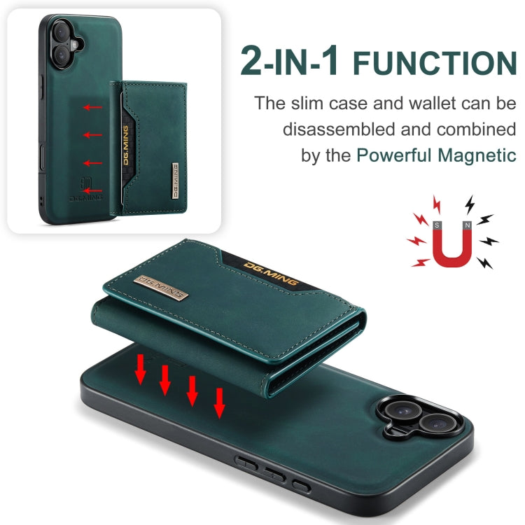 For iPhone 16 DG.MING M2 Series 3-Fold Card Bag Wallet Leather Phone Case(Green)