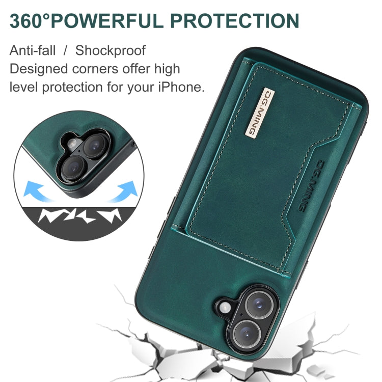For iPhone 16 DG.MING M2 Series 3-Fold Card Bag Wallet Leather Phone Case(Green)