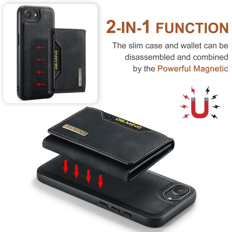 For iPhone 17e / 16e DG.MING M2 Series 3-Fold Card Bag Wallet Leather Phone Case(Black)