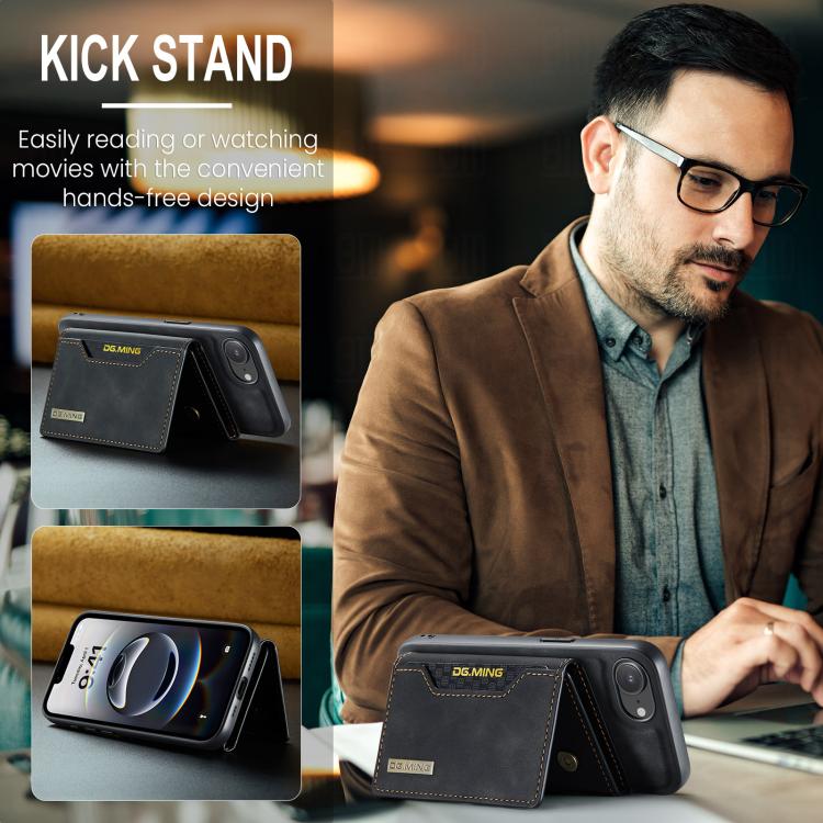 For iPhone 17e / 16e DG.MING M2 Series 3-Fold Card Bag Wallet Leather Phone Case(Black)