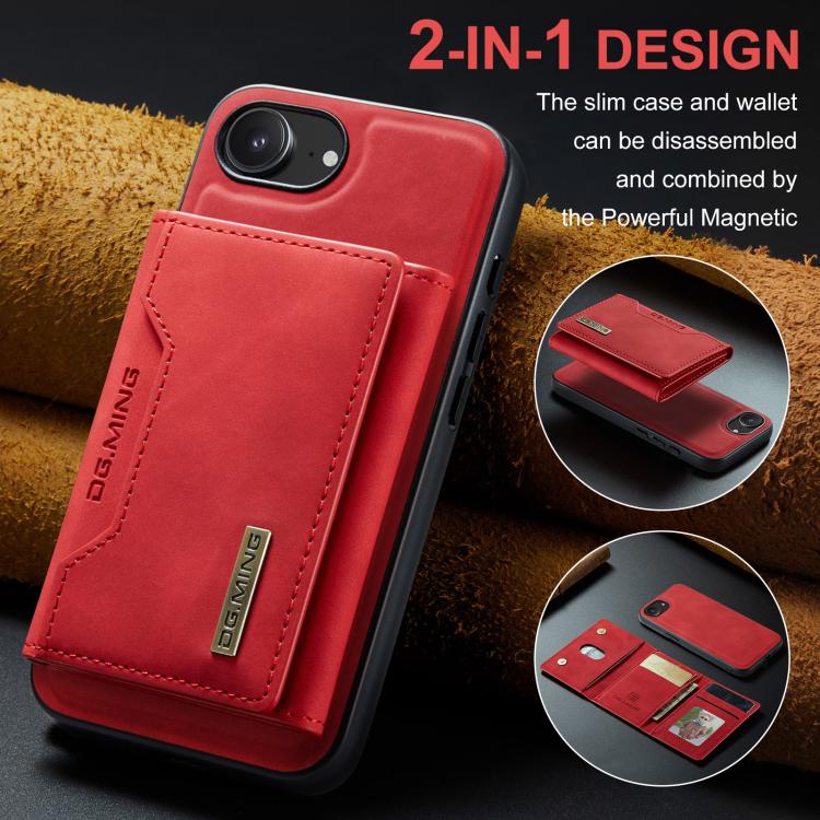 For iPhone 17e / 16e DG.MING M2 Series 3-Fold Card Bag Wallet Leather Phone Case(Red)