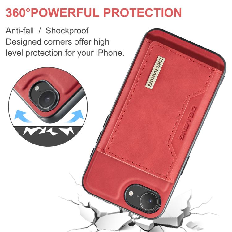 For iPhone 17e / 16e DG.MING M2 Series 3-Fold Card Bag Wallet Leather Phone Case(Red)
