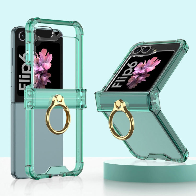 For Samsung Galaxy Z Flip6 / Flip7 FE Gkk Airbag Hinge Silicone Phone Case with Ring Holder(Transparent Green)