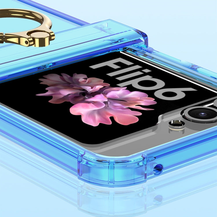For Samsung Galaxy Z Flip6 / Flip7 FE Gkk Airbag Hinge Silicone Phone Case with Ring Holder(Transparent Black)