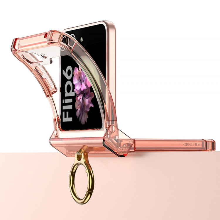 For Samsung Galaxy Z Flip6 / Flip7 FE Gkk Airbag Hinge Silicone Phone Case with Ring Holder(Transparent Purple)