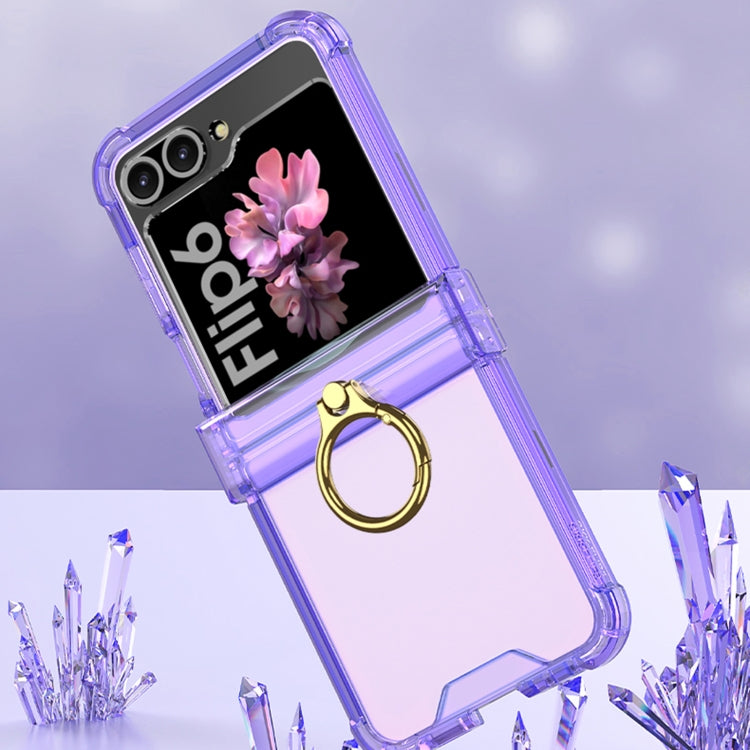 For Samsung Galaxy Z Flip6 / Flip7 FE Gkk Airbag Hinge Silicone Phone Case with Ring Holder(Transparent Orange)