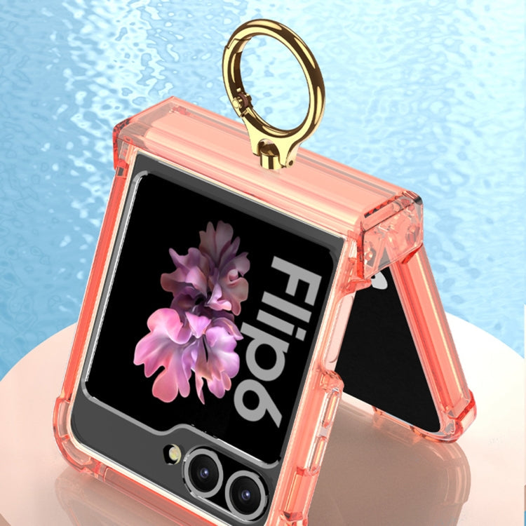 For Samsung Galaxy Z Flip6 / Flip7 FE Gkk Airbag Hinge Silicone Phone Case with Ring Holder & Tempered Film(Transparent)