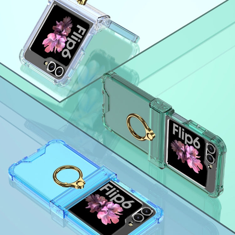 For Samsung Galaxy Z Flip6 / Flip7 FE Gkk Airbag Hinge Silicone Phone Case with Ring Holder & Tempered Film(Transparent)