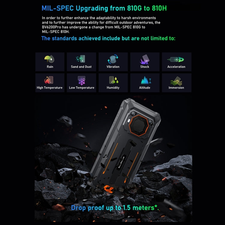 [HK Warehouse] Blackview BV6200 Pro, 6GB+128GB, IP68/IP69K/MIL-STD-810H, 6.56 inch Android 14 MediaTek Helio P35 Octa Core, Network: 4G, OTG, NFC(Black)