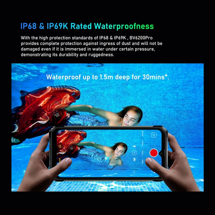 [HK Warehouse] Blackview BV6200 Pro, 6GB+128GB, IP68/IP69K/MIL-STD-810H, 6.56 inch Android 14 MediaTek Helio P35 Octa Core, Network: 4G, OTG, NFC(Black)
