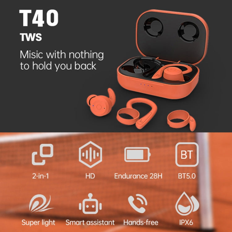 T&G T40 TWS IPX6 Waterproof Hanging Ear Wireless Bluetooth Earphones with Charging Box(Orange)