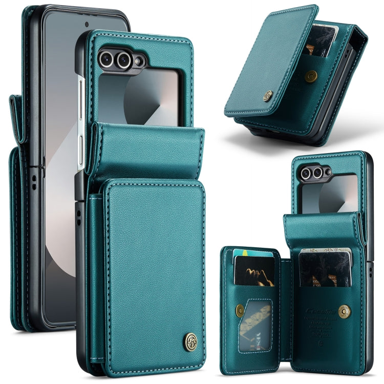 For Samsung Galaxy Z Flip6 / Flip7 FE CaseMe C22 PC+TPU Business Style RFID Anti-theft Leather Phone Case(Blue Green)