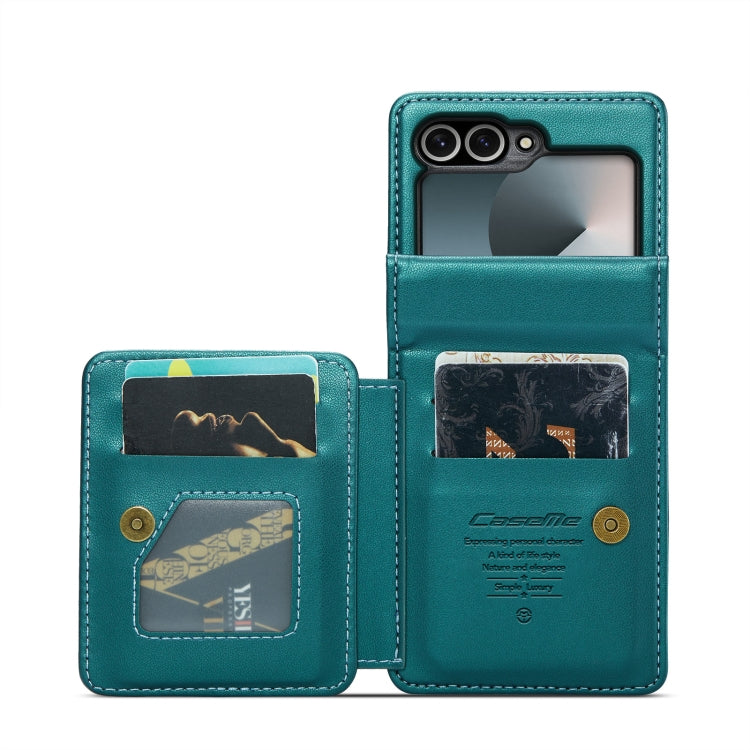 For Samsung Galaxy Z Flip6 / Flip7 FE CaseMe C22 PC+TPU Business Style RFID Anti-theft Leather Phone Case(Blue Green)