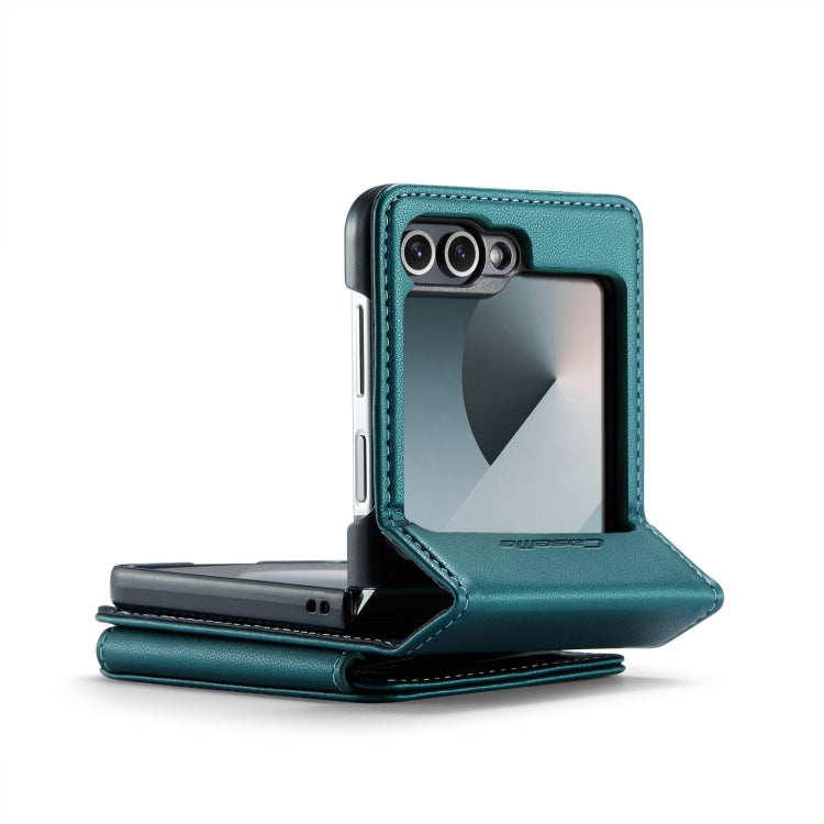 For Samsung Galaxy Z Flip6 / Flip7 FE CaseMe C22 PC+TPU Business Style RFID Anti-theft Leather Phone Case(Blue Green)