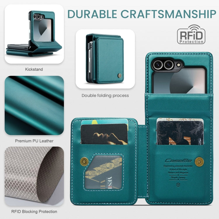 For Samsung Galaxy Z Flip6 / Flip7 FE CaseMe C22 PC+TPU Business Style RFID Anti-theft Leather Phone Case(Blue Green)