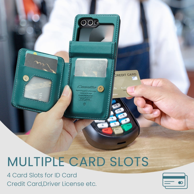 For Samsung Galaxy Z Flip6 / Flip7 FE CaseMe C22 PC+TPU Business Style RFID Anti-theft Leather Phone Case(Blue Green)