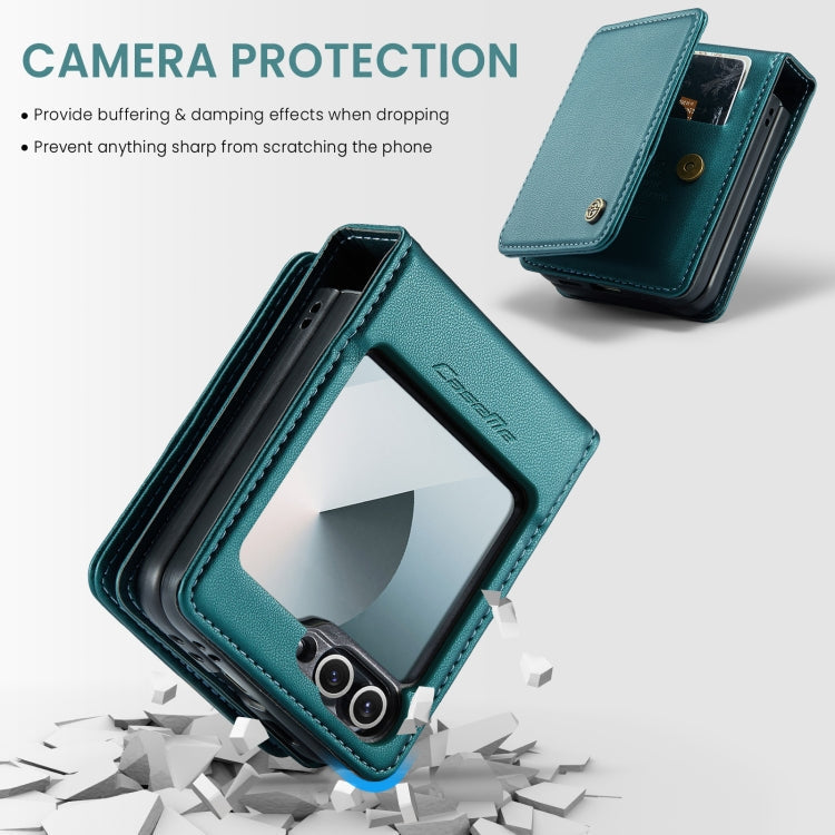 For Samsung Galaxy Z Flip6 / Flip7 FE CaseMe C22 PC+TPU Business Style RFID Anti-theft Leather Phone Case(Blue Green)