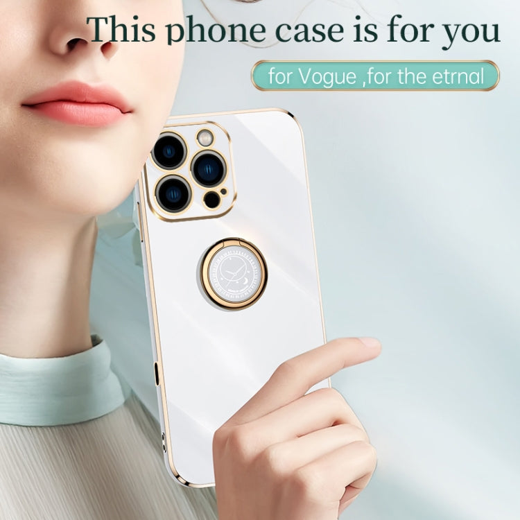 For iPhone 16 Pro XINLI Straight Edge 6D Electroplate TPU Phone Case with Ring Holder(Celestial Blue)