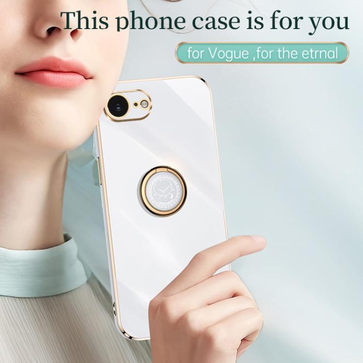 For iPhone 16e / 17e XINLI Straight Edge 6D Electroplate TPU Phone Case with Ring Holder(White)
