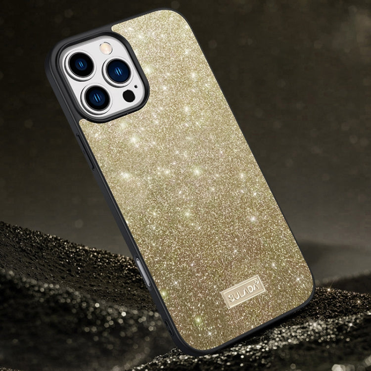 For iPhone 16 Pro SULADA Glittery PC Hybrid TPU Handmade Leather Phone Case(Gold)