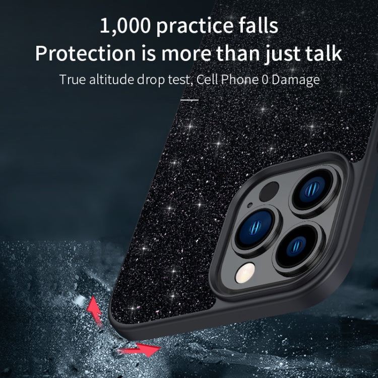 For iPhone 16 Pro SULADA Glittery PC Hybrid TPU Handmade Leather Phone Case(Black)