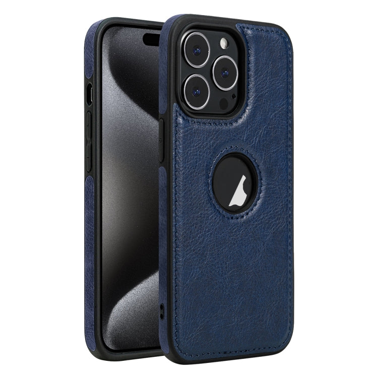 For iPhone 15 Pro Leather Texture Stitching Phone Case(Blue)