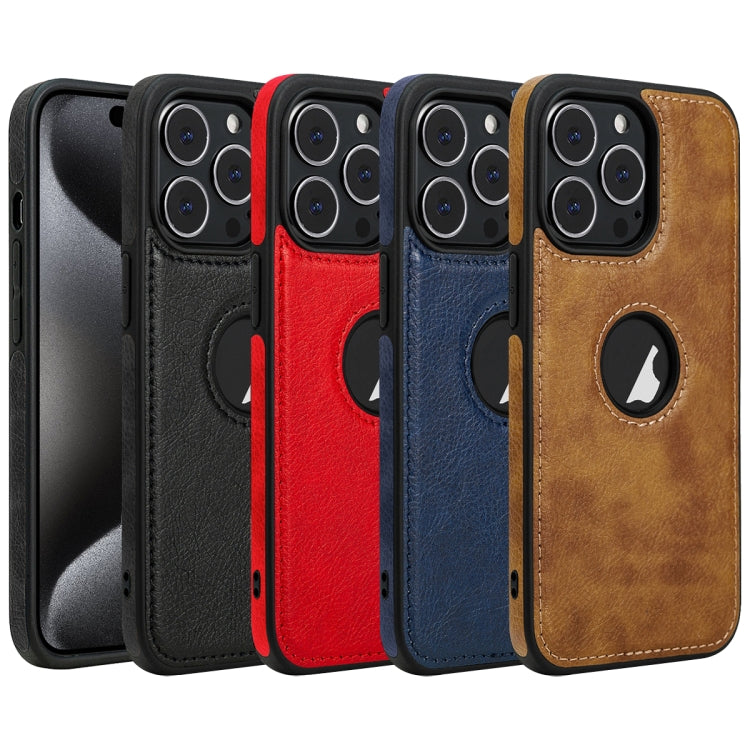 For iPhone 15 Pro Max Leather Texture Stitching Phone Case(Red)