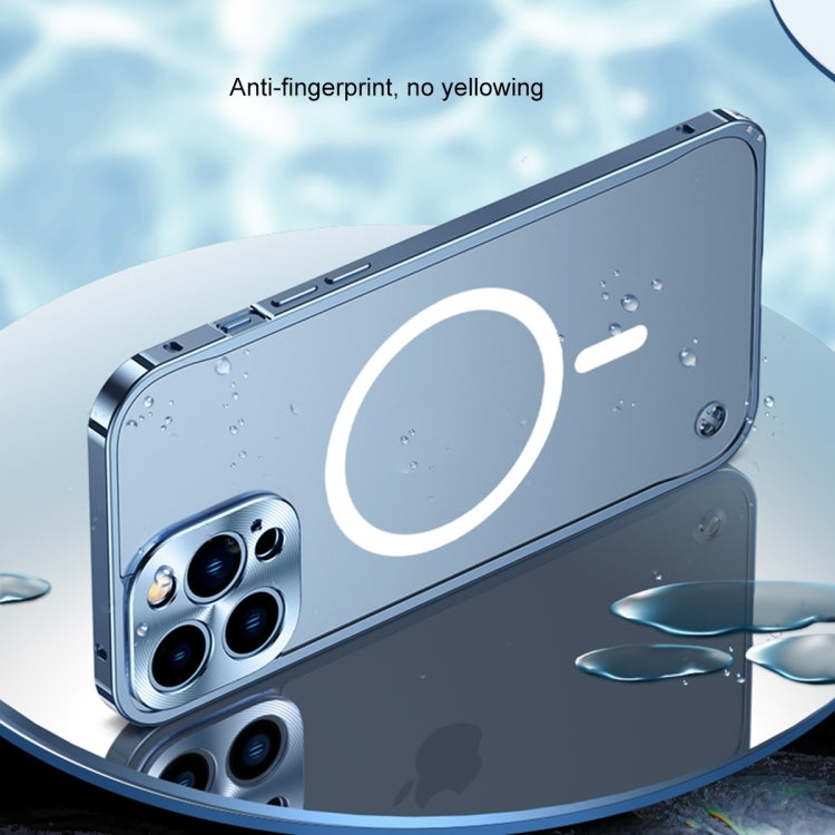 For iPhone 15 Pro Max Metal Frame Frosted PC Shockproof MagSafe Case(Ocean Blue)