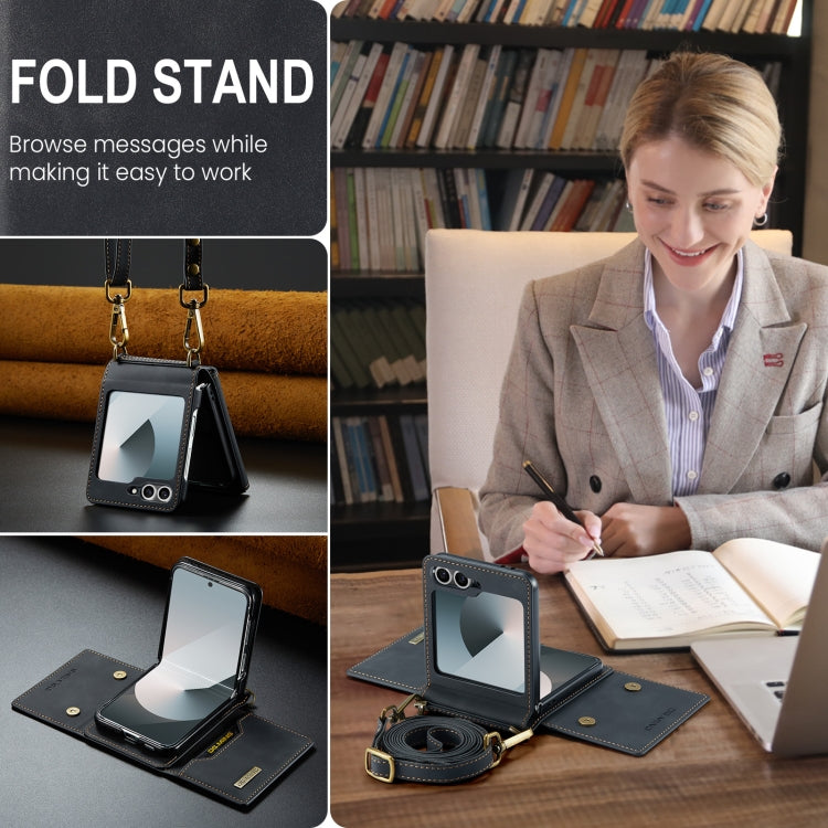 For Samsung Galaxy Z Flip6 / Flip7 FE DG.MING M2 Series Card Bag Magnetic Leather Phone Case(Black)