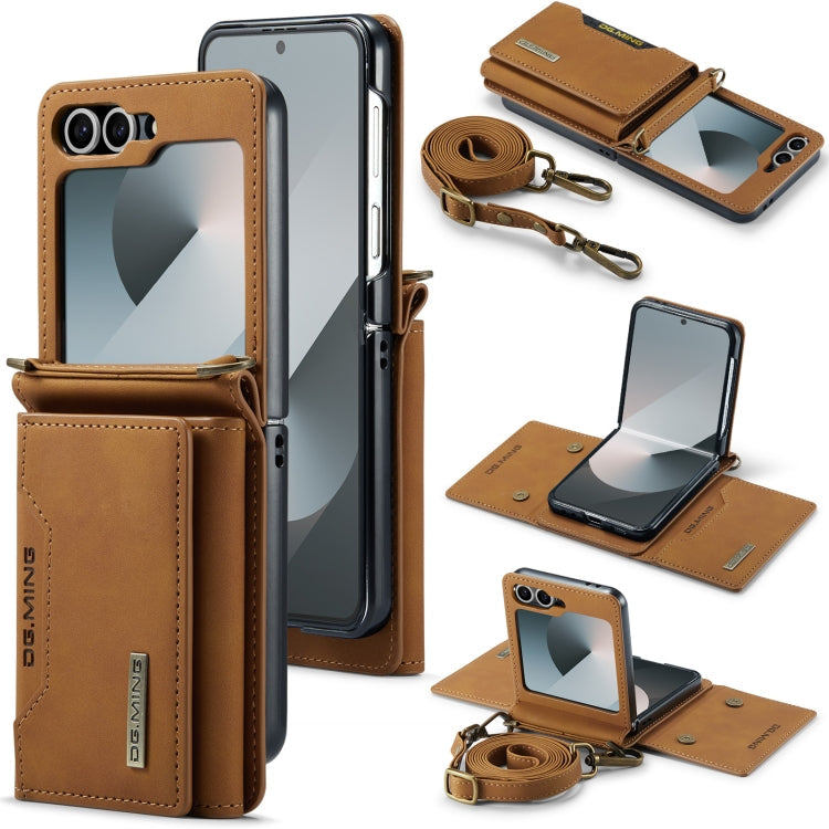 For Samsung Galaxy Z Flip6 / Flip7 FE DG.MING M2 Series Card Bag Magnetic Leather Phone Case(Brown)