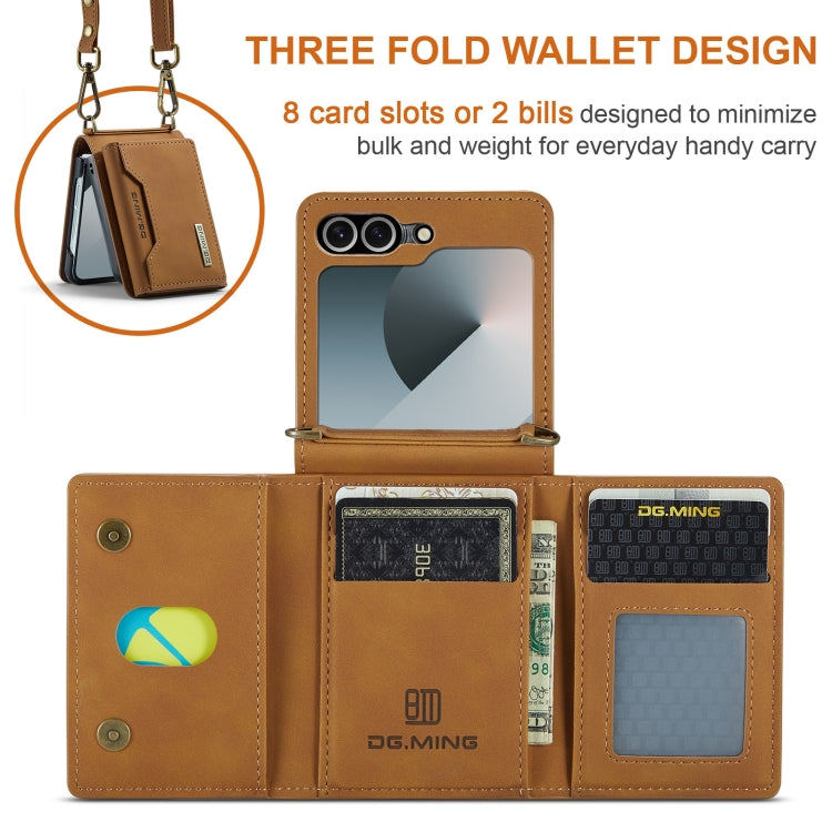 For Samsung Galaxy Z Flip6 / Flip7 FE DG.MING M2 Series Card Bag Magnetic Leather Phone Case(Brown)